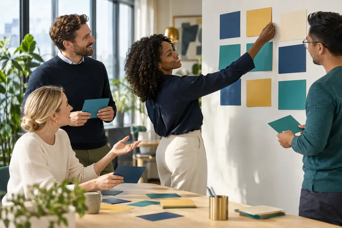 Coworkers creating a respectful workplace agreement together