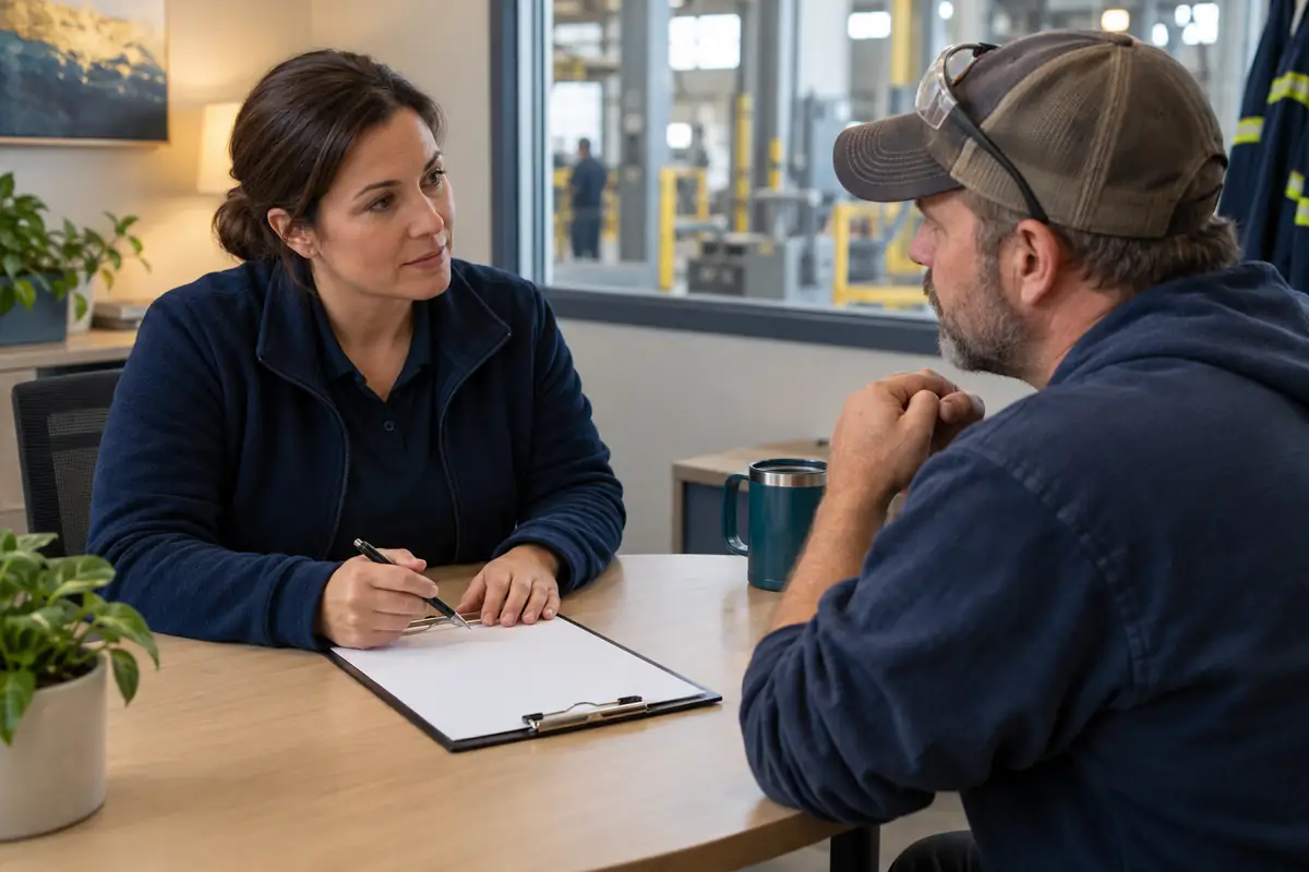 Workplace impairment officer reviewing objective observations with a supervisor